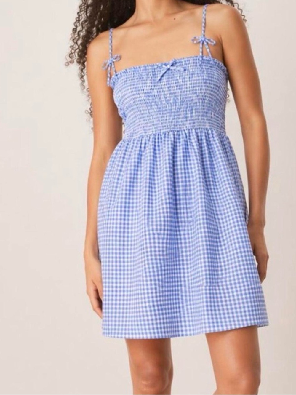 Full Tilt Blue Gingham Smocked Mini Dress